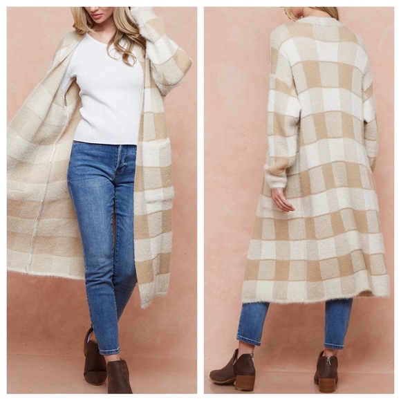 Boho Cozy Long Sweater Duster Cardigan With Front Pocket - Picture 4 of 5